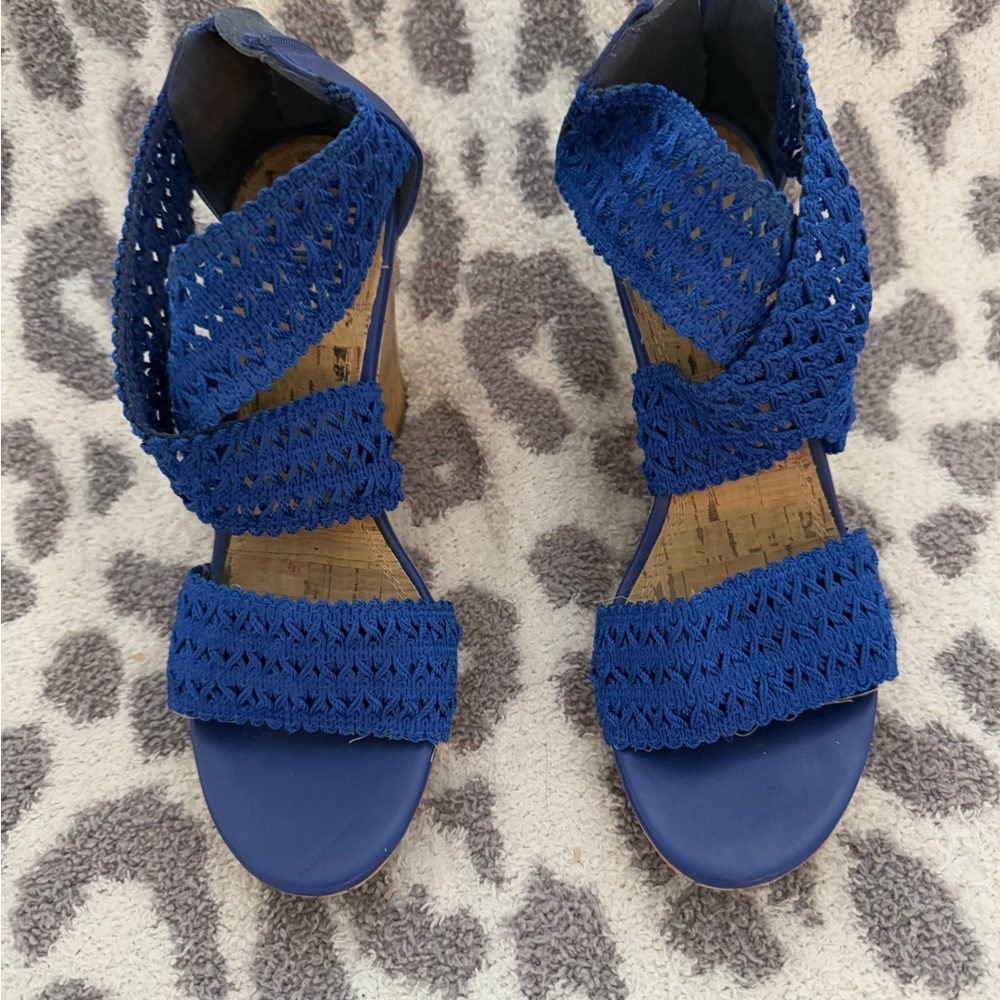 Impo Blue Woven Wedge Sandals size 8